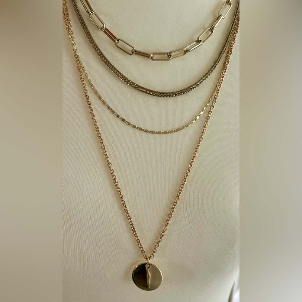 Express Goldtone 4 Layer Chain Necklace Multi Layer